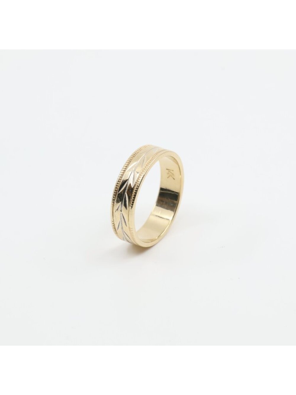 Unique 14K Yellow Gold Diamond Cut Wheat Pattern Wedding Band Ring - Size 6.50